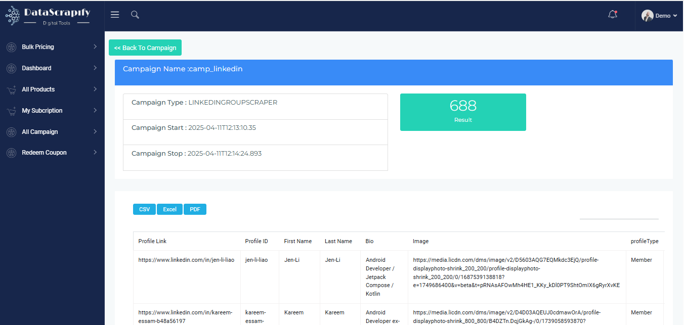 Linkedin group member data scraper